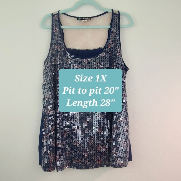 Weavers Y2K Sequin Lace Cami Sz 1X Floral Tank Top Racerback Blue Cocktail Party - Picture 4 of 7